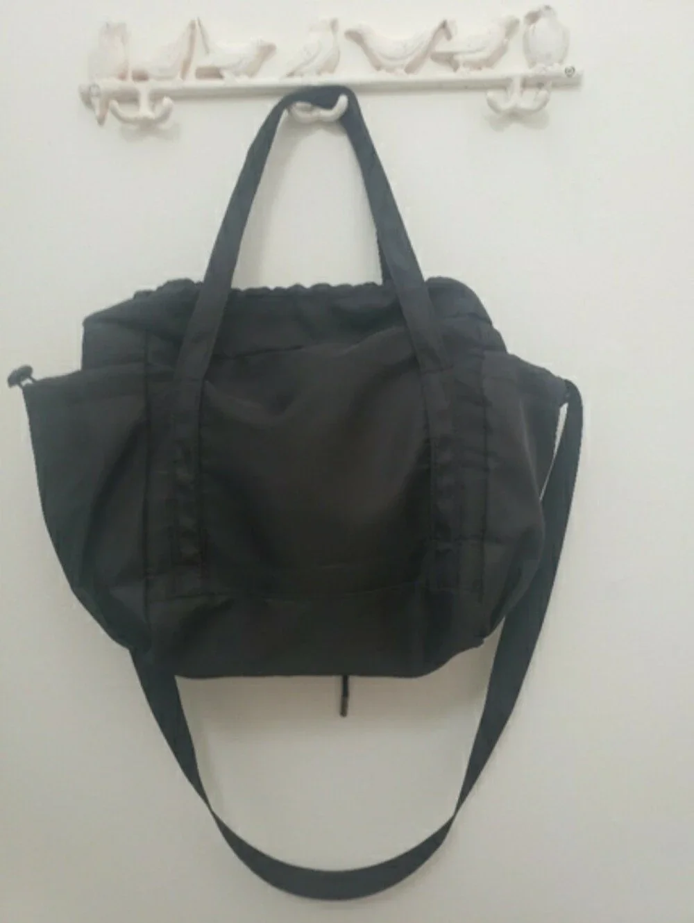 NWOT Black Nylon Star Tote Crossbody Bag Drawstring Travel Gym Purse